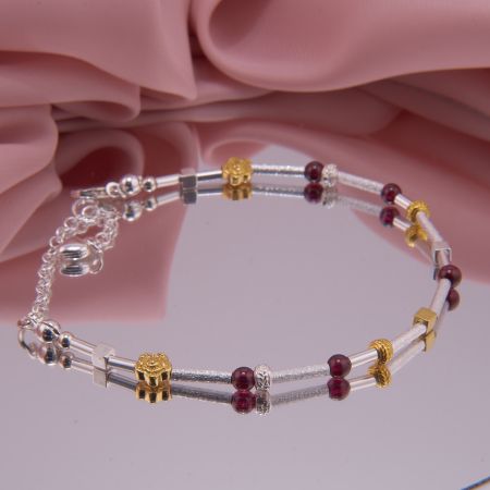 Bicolor Armband Damen mit Granat Kugeln